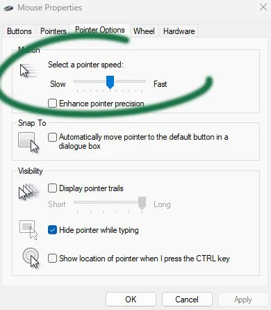 disable enhance pointer precision windows