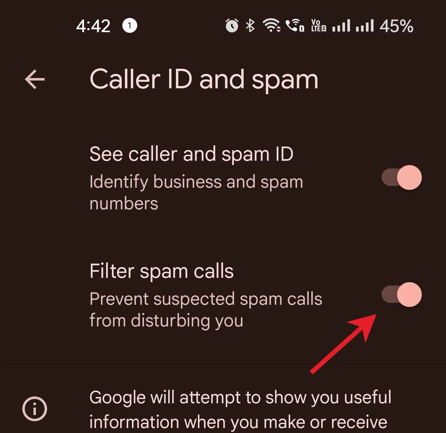 enable filer spam call on android phone app