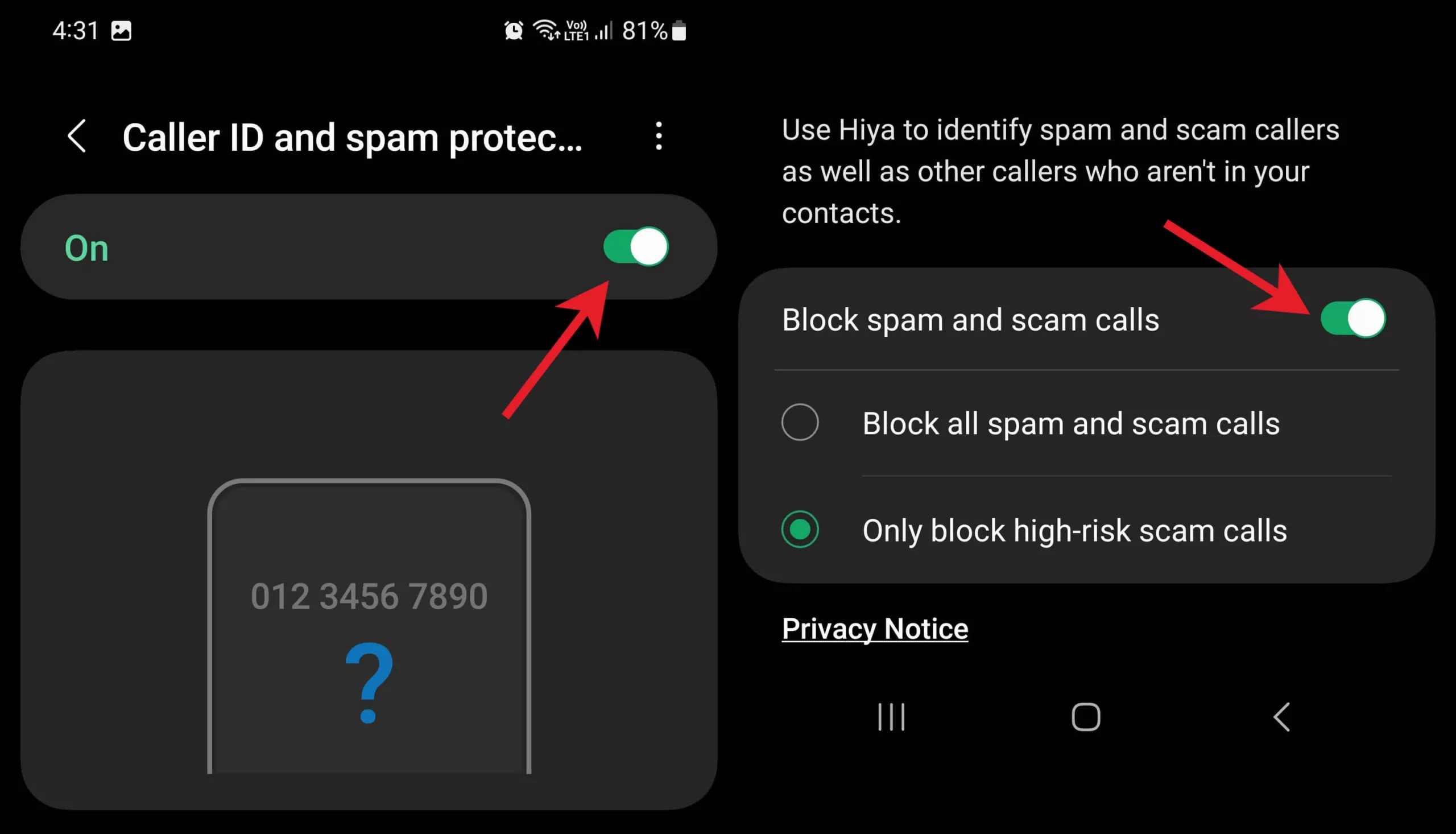 enable samsung spam calls and sms blocking