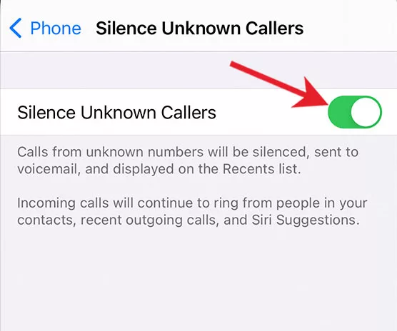 enable silent unknown callers settings
