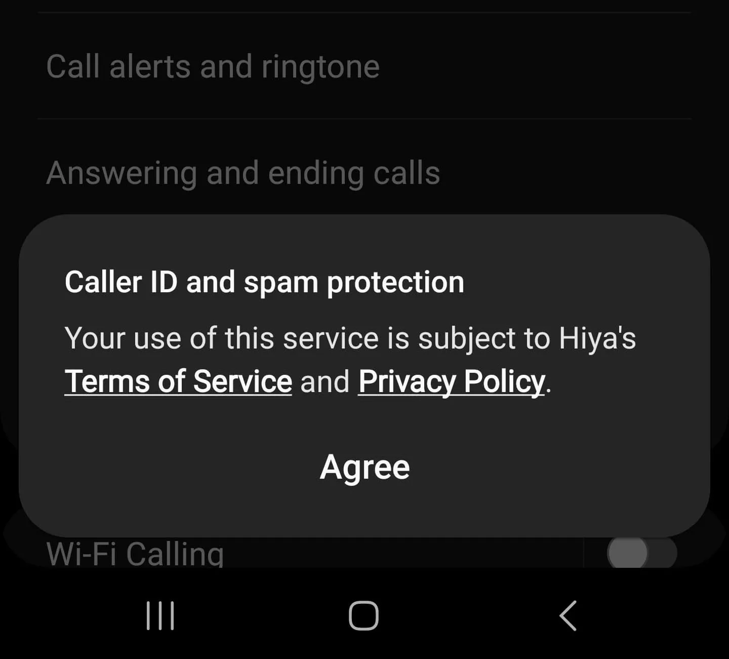 samsung hiya spam and scam call user agreement